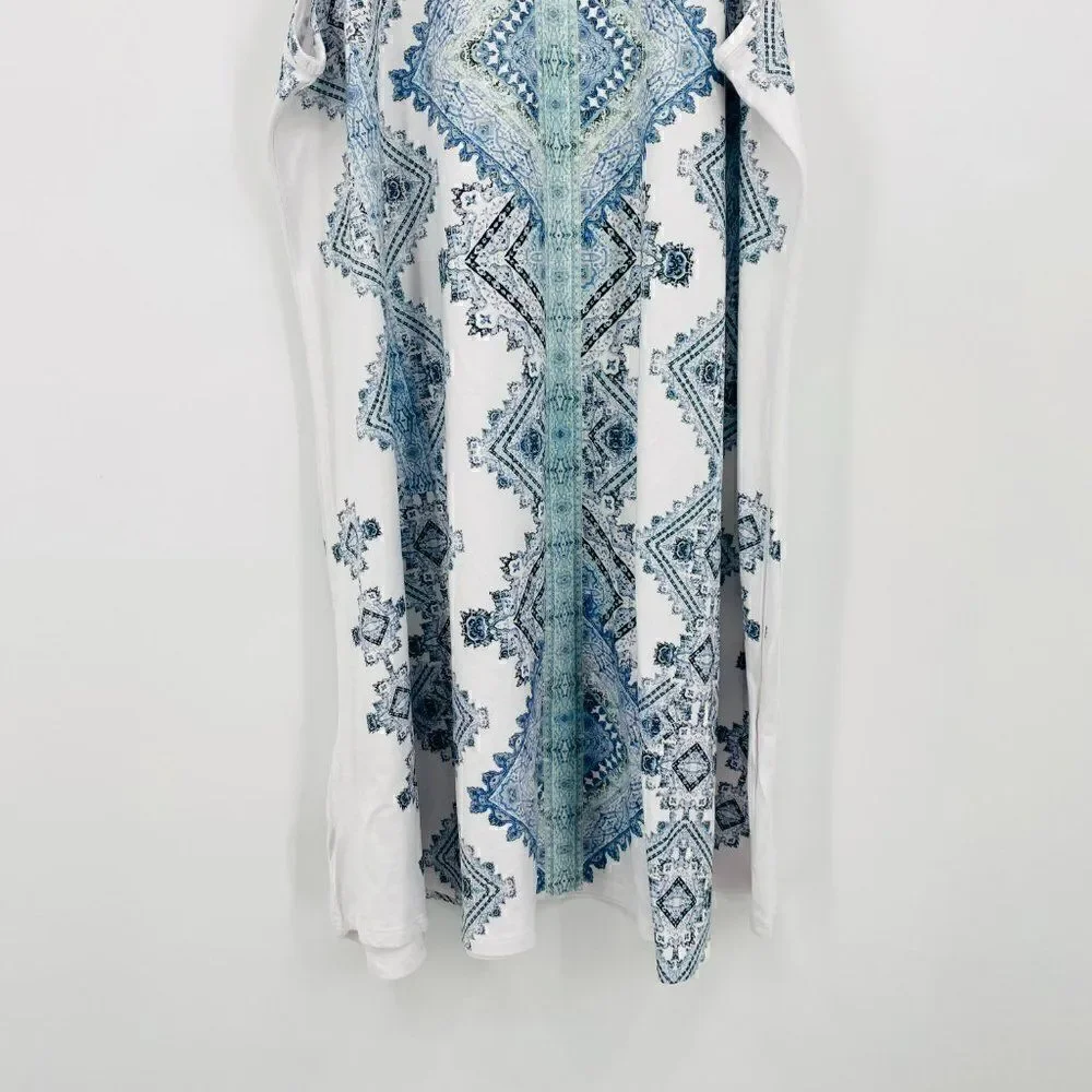 Altar'd State Size Medium Blue & White Boho Jersey Knit Mock Neck Dress